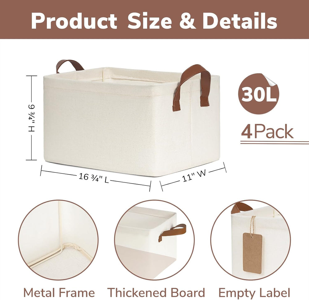 CHICVITA 30L Large Fabric Closet Baskets for Shelves, 4Pack, Beige
