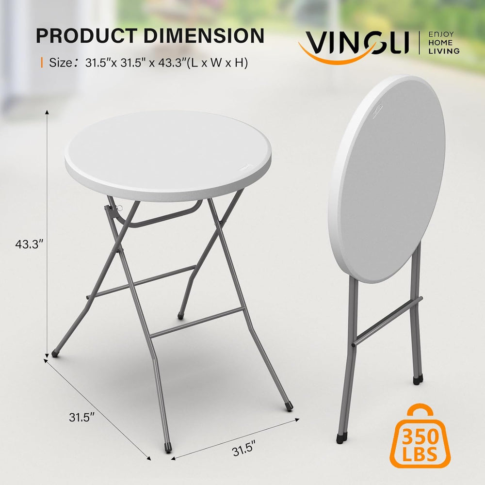 VINGLI 32" Plastic Folding Round Table Bar Height, HDPE Matrial with Gra...