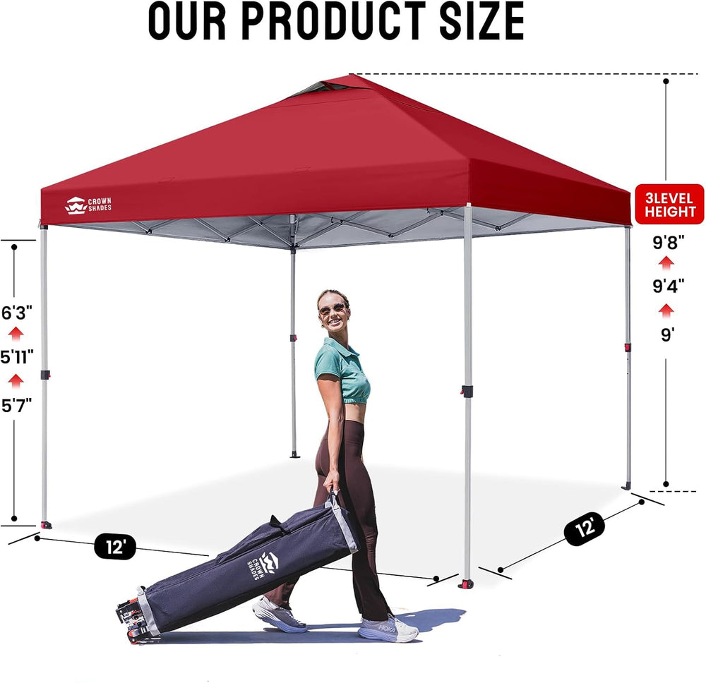 CROWN SHADES 12x12 Pop Up Canopy Tent with One Push Setup, Red