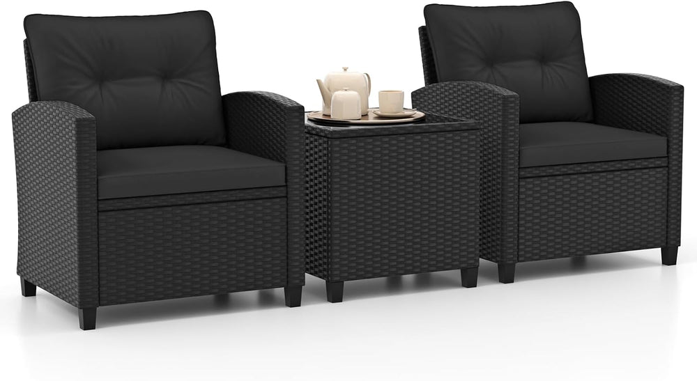 HAPPYGRILL 3 Pieces Wicker Patio Conversation Set, PE Rattan Bistro Sofa Set ...