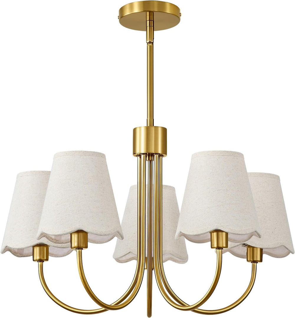 Modern Gold Chandelier 5-Light Dining Room Chandelier with Fabric Shades Kitc...