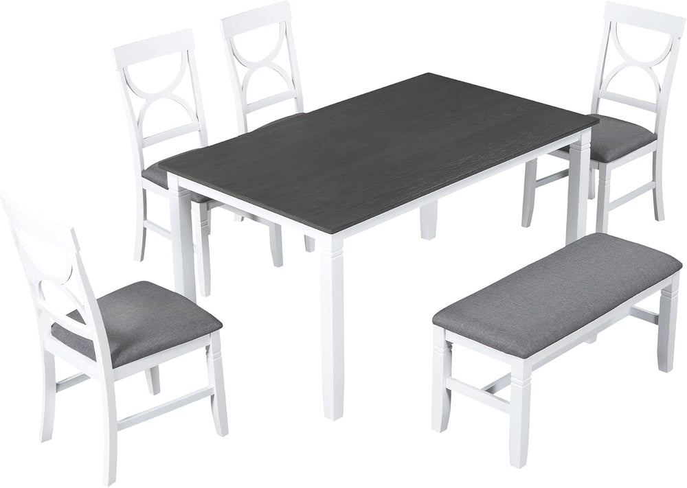 Quarte Farmhouse Dining Table Set,6-Piece Wood Kitchen Table Set with Upholst...