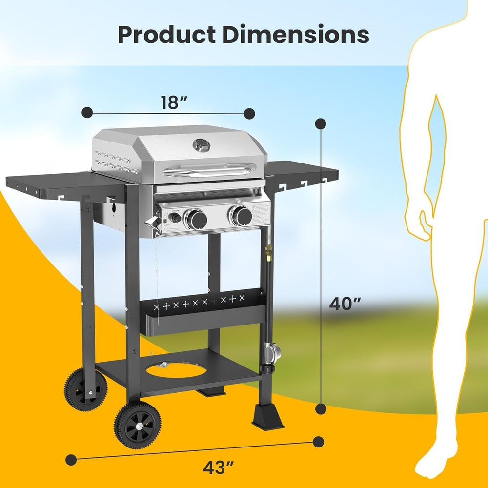 COWSAR 2-Burner Propane BBQ Grill 16000 BTU Stainless Steel Gas Grill