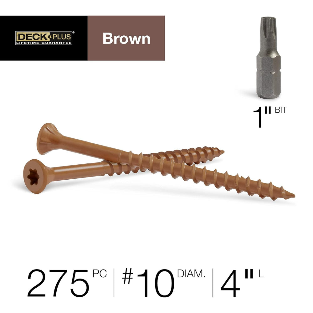 Deck Plus Deck Screws, #10 x 4in, 215 Pieces,5 Lb Box, Brown