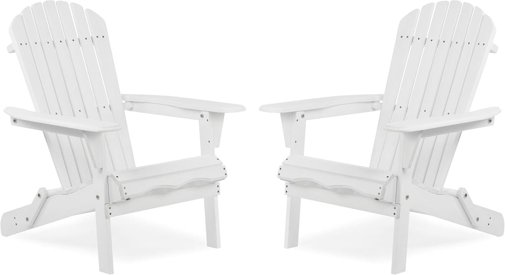 Outdoor Folding Adirondack Chair Set of 2,Wooden Patio Chairs，White