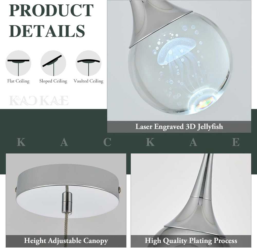 LED Pendant Light Kitchen Island Jellyfish Crystal Pendant Lights Dimmable Ch...