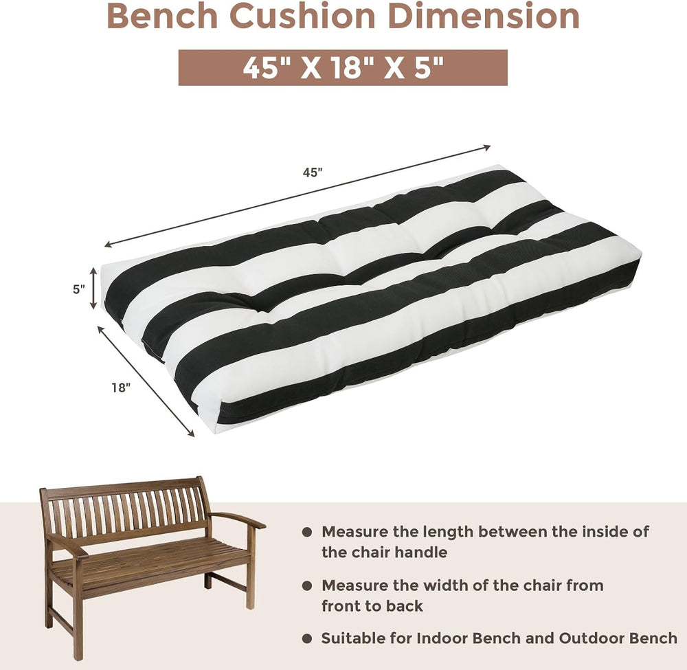 FUNHOME Outdoor Bench Cushion 45x18Inch, Long Seat Pads-Black White Stripe