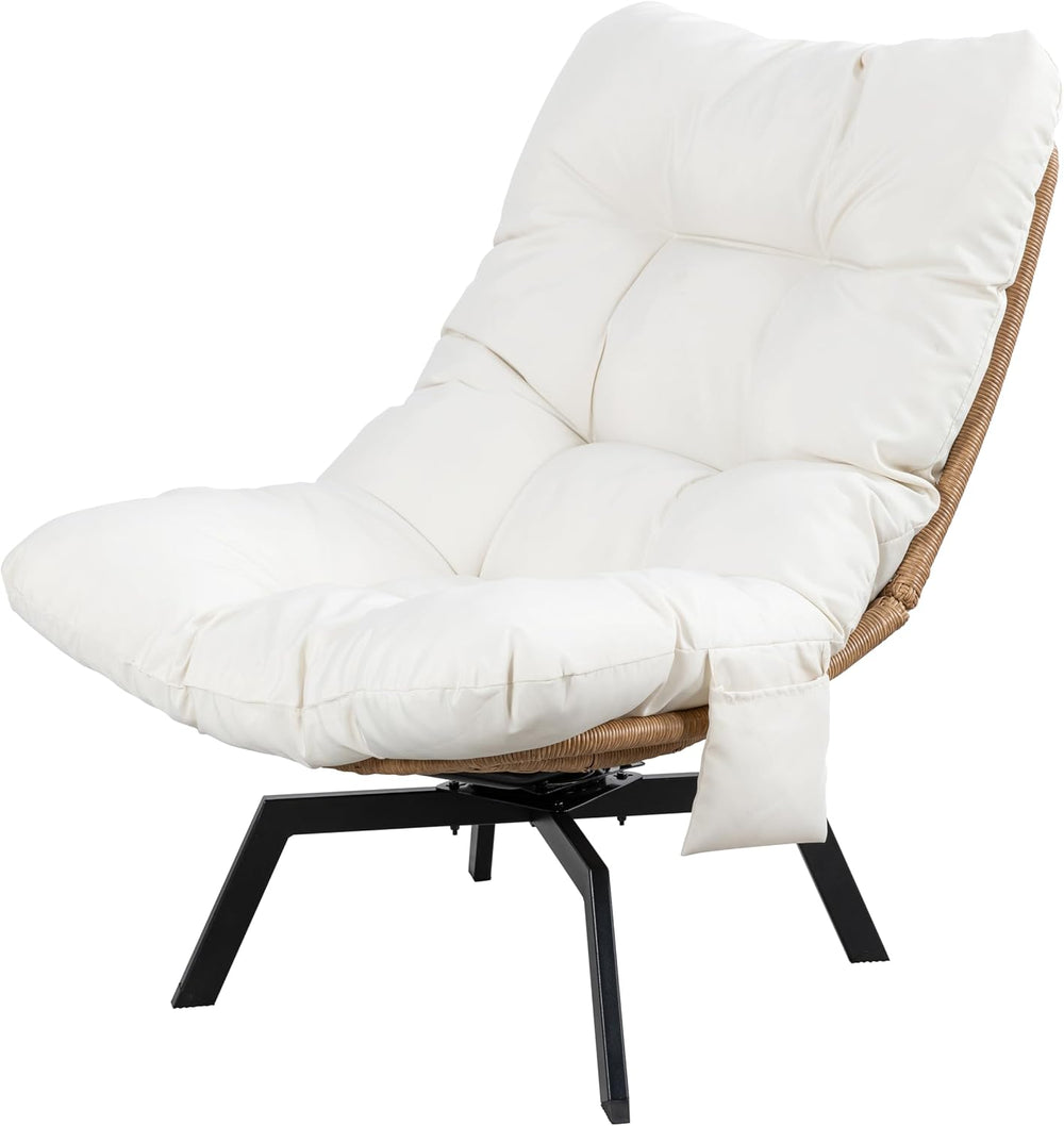 Shintenchi Outdoor Rattan Swivel Chair,Nature Wicker Patio Rotating Chair wit...
