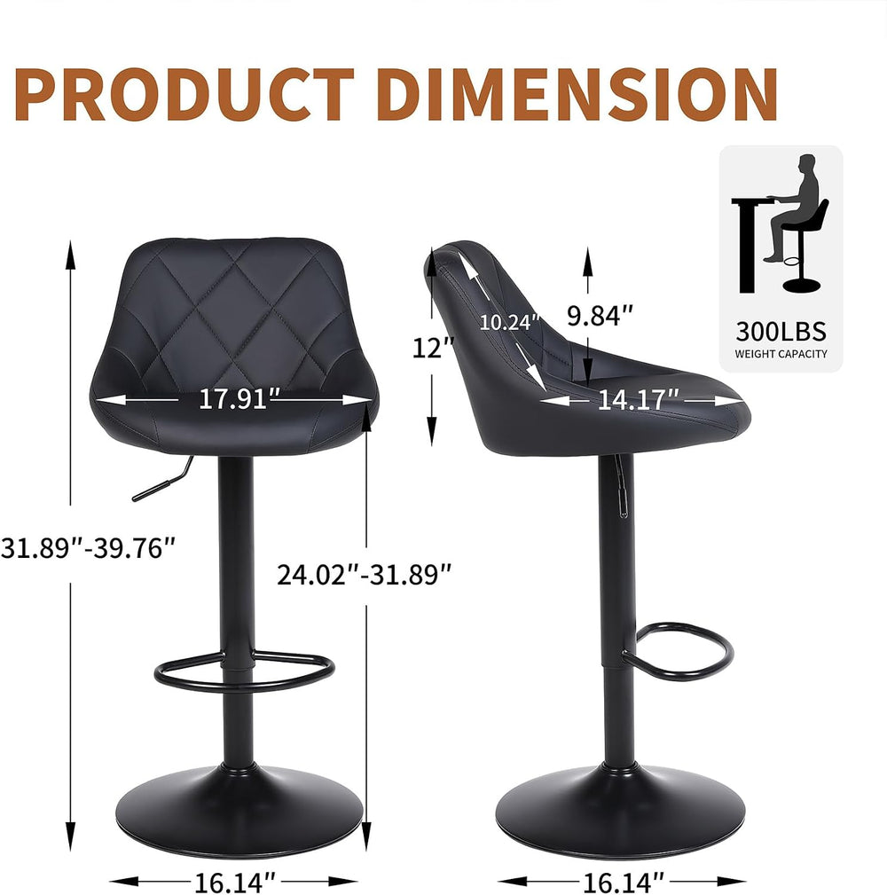 Swivel Bar Stools Set 1, Adjustable Height, PU Leather, Black