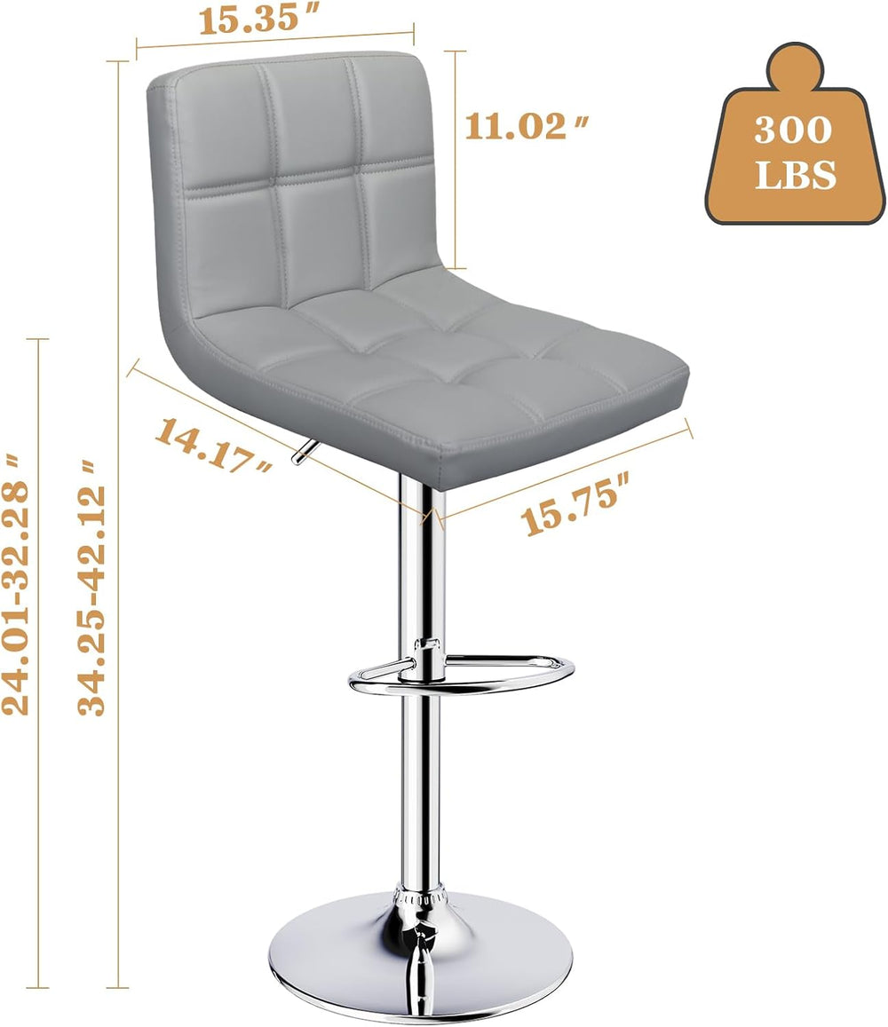 Bar Stools Set of 2 Adjustable Height Barstools with Back, Light Gray