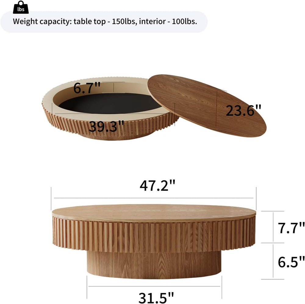 Oval Coffee Table with Storage Modern Coffee Table with Solid Wood Veneered
