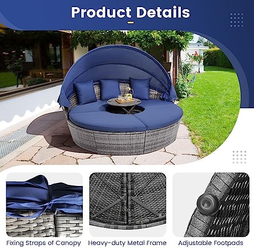 RELAX4LIFE Round Outdoor Daybed with Canopy, Rattan Wicker Sectional Sofa Set...