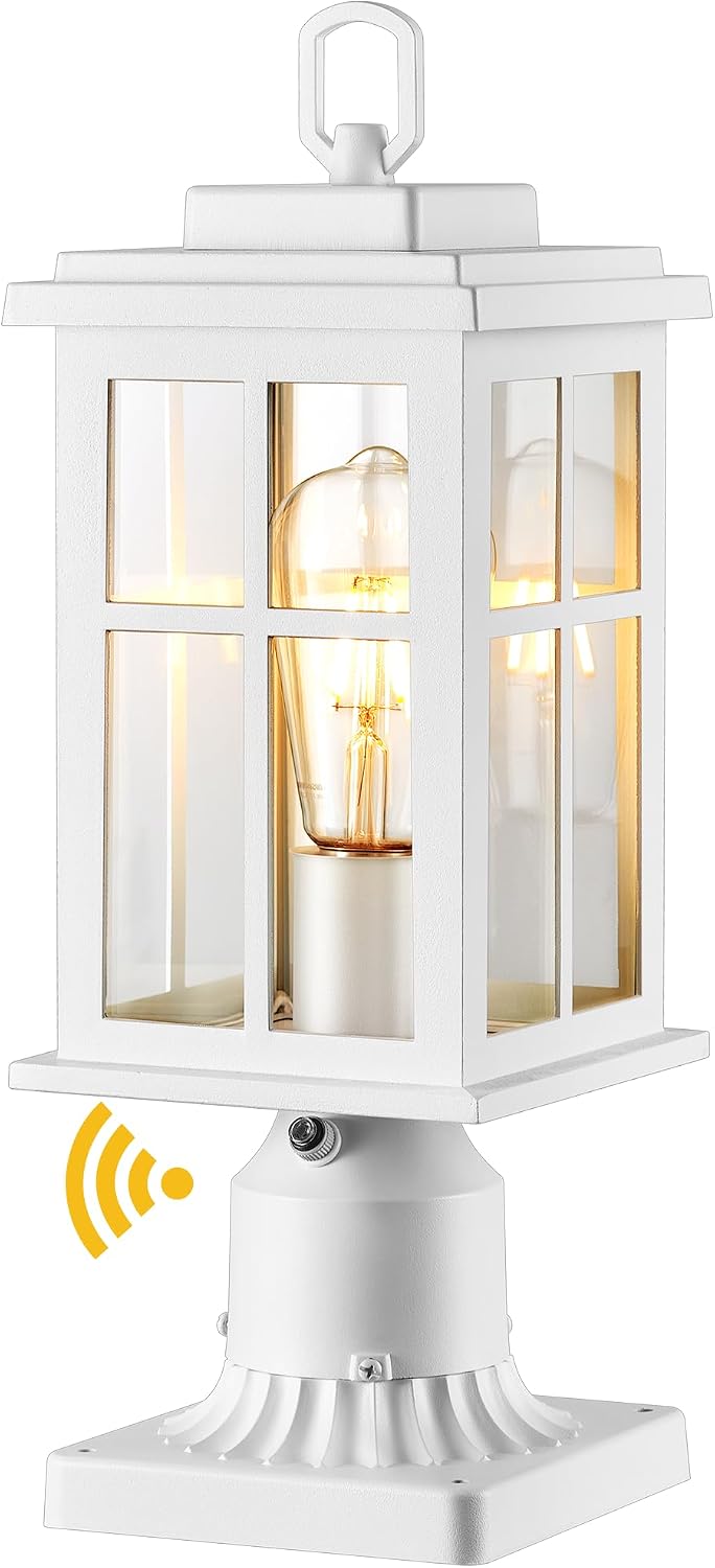 Dusk to Dawn Outdoor Post Lights, White Post Lights Outdoor with Pier Mount B...