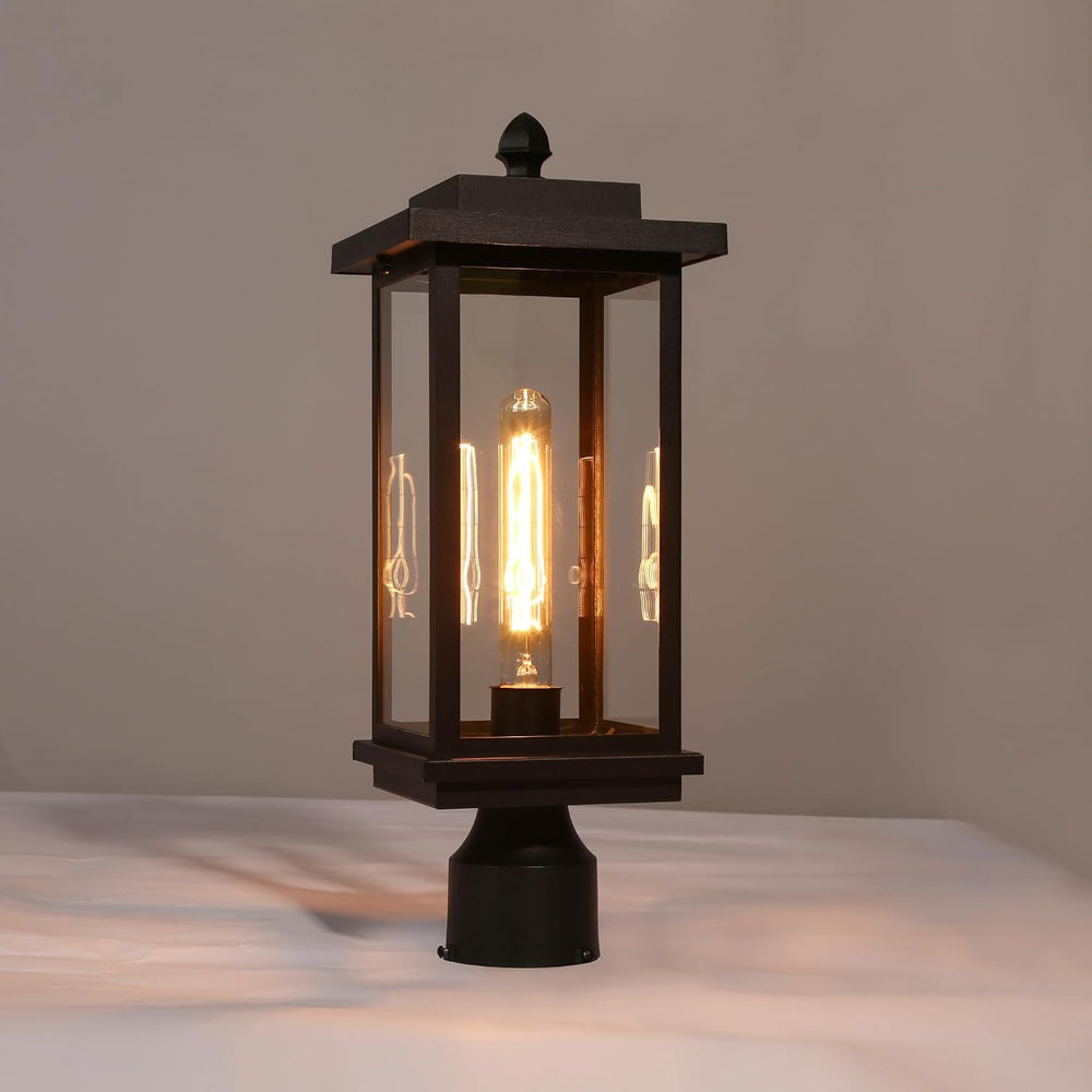 LALUZ Outdoor Post Lights, 1-Light Black Rectangular Post Lights Outdoor with...