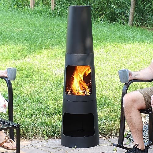 Sunnydaze Chiminea Outdoor Fireplace - Chiminea Fire Pit with Poker and Cover...