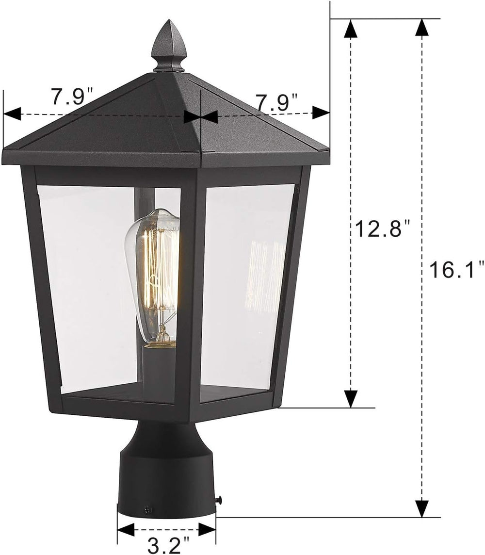 zeyu Outdoor Post Light, 16 Inch Exterior Pole Light Pillar Lantern with Clea...
