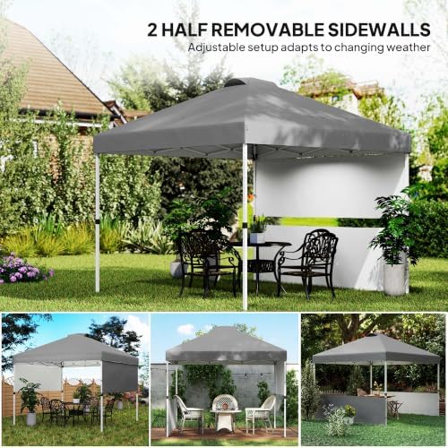 Outsunny 10' x 10' Pop Up Canopy Tent with 2 Half Sidewalls UV50+ Dar...