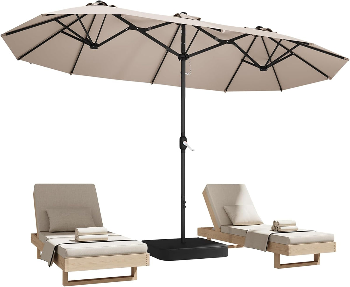 15ft patio umbrella with base,large double-sided rectangular umbrella,beige, main product view