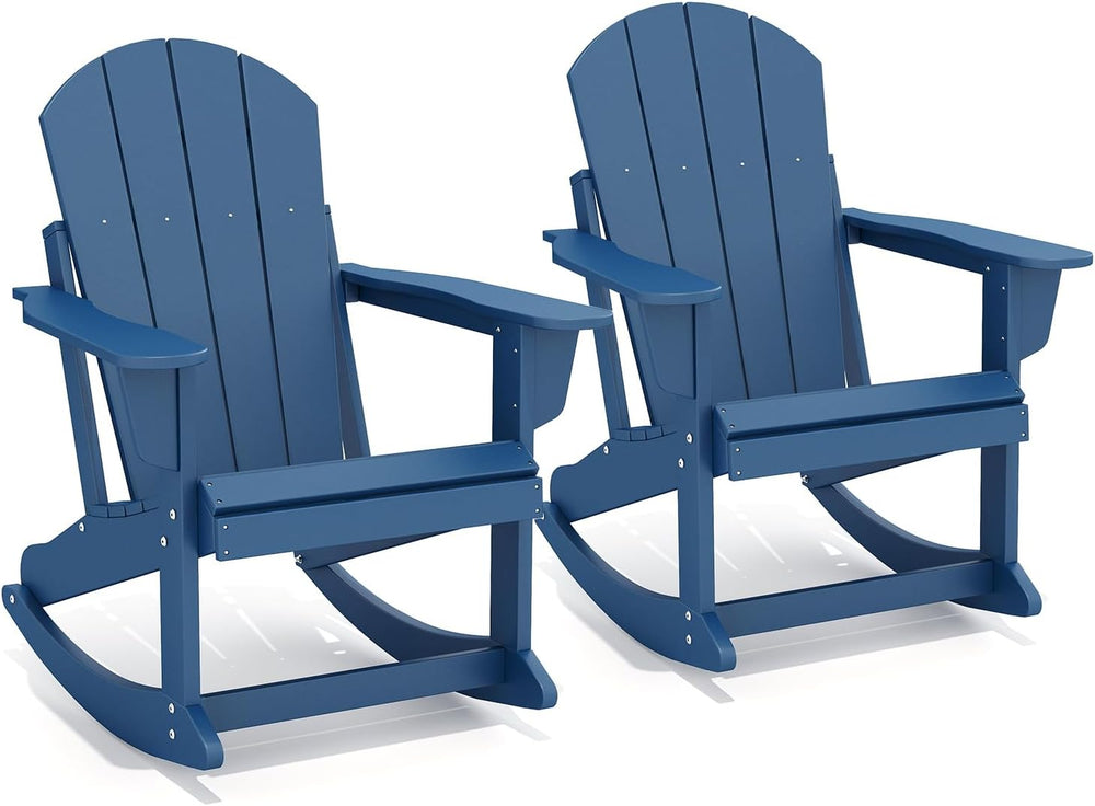 GREENVINES Adirondack Rocking Chairs Set of 2, HDPE Outdoor Rockers, Blue