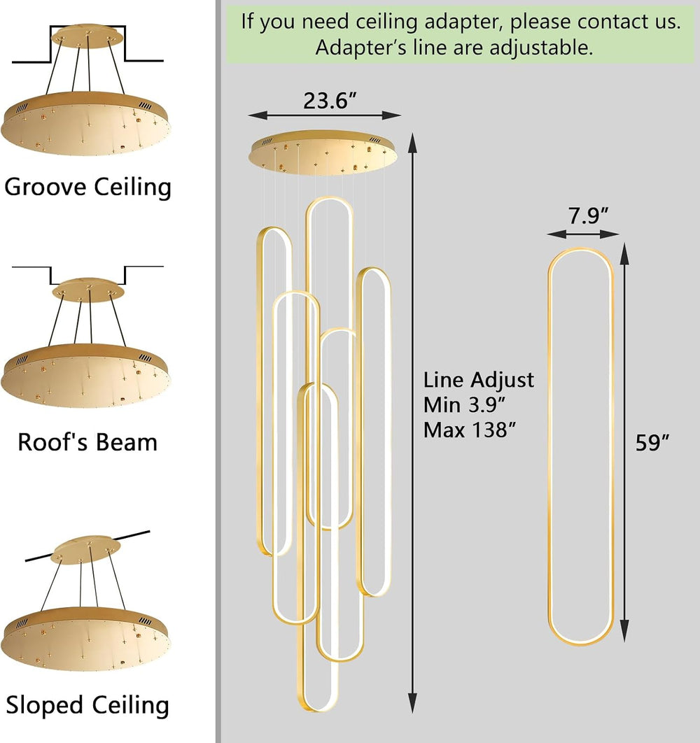 Modern Large Chandelier for Foyer LED Dimmable Black Chandeliers 6 Rings High...