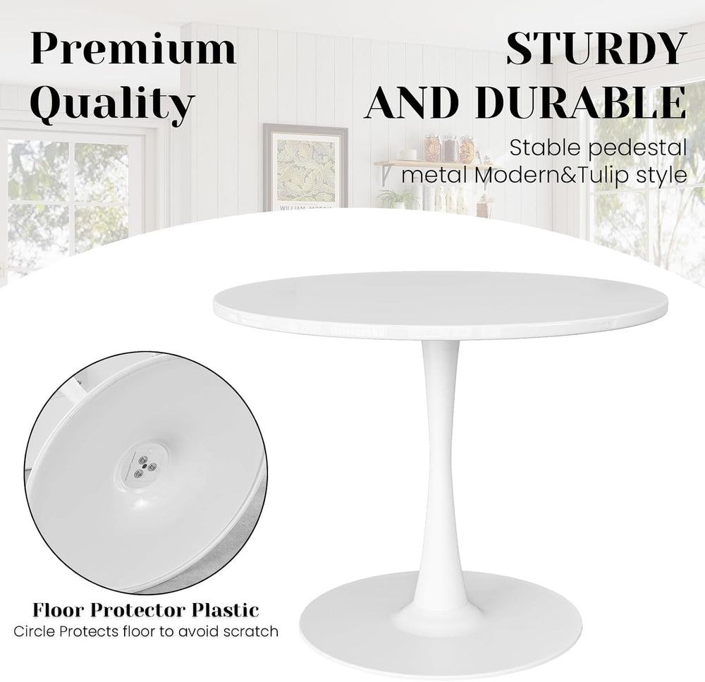 DKLGG White Round Dining Table, 39.1" Tulip Kitchen Dining Table for 4-5...