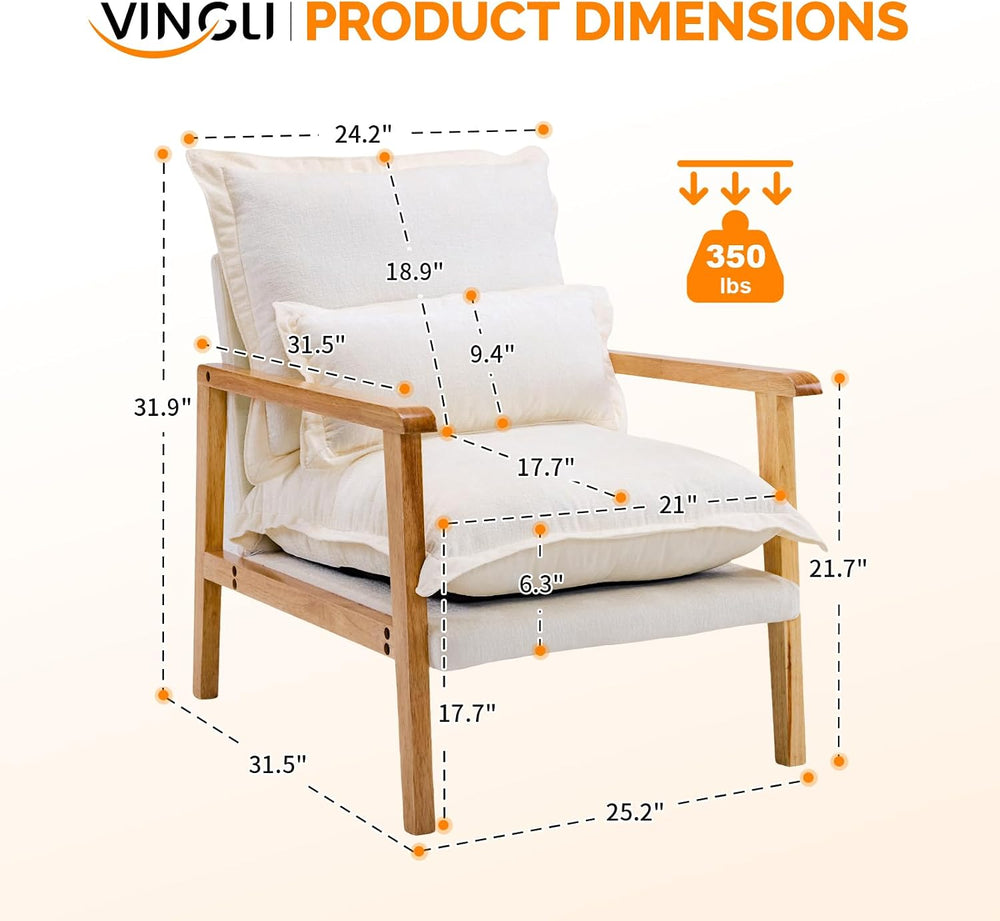 VINGLI Mid-Century Modern Cloud Accent Armchair with Lumbar Pillow, 6.3'&...