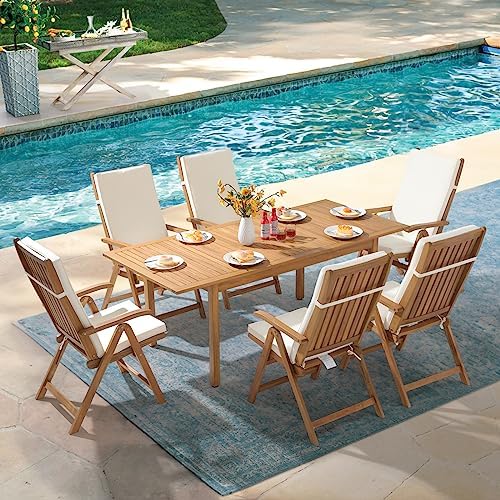 OC Orange-Casual Folding Patio Dining Chair Set of 2, Wood Chair, Beige