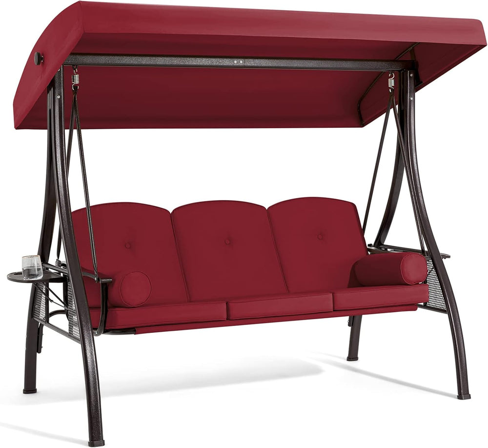 HOMREST 3 Person Porch Swing with Adjustable Canopy, Patio Swing with Stand