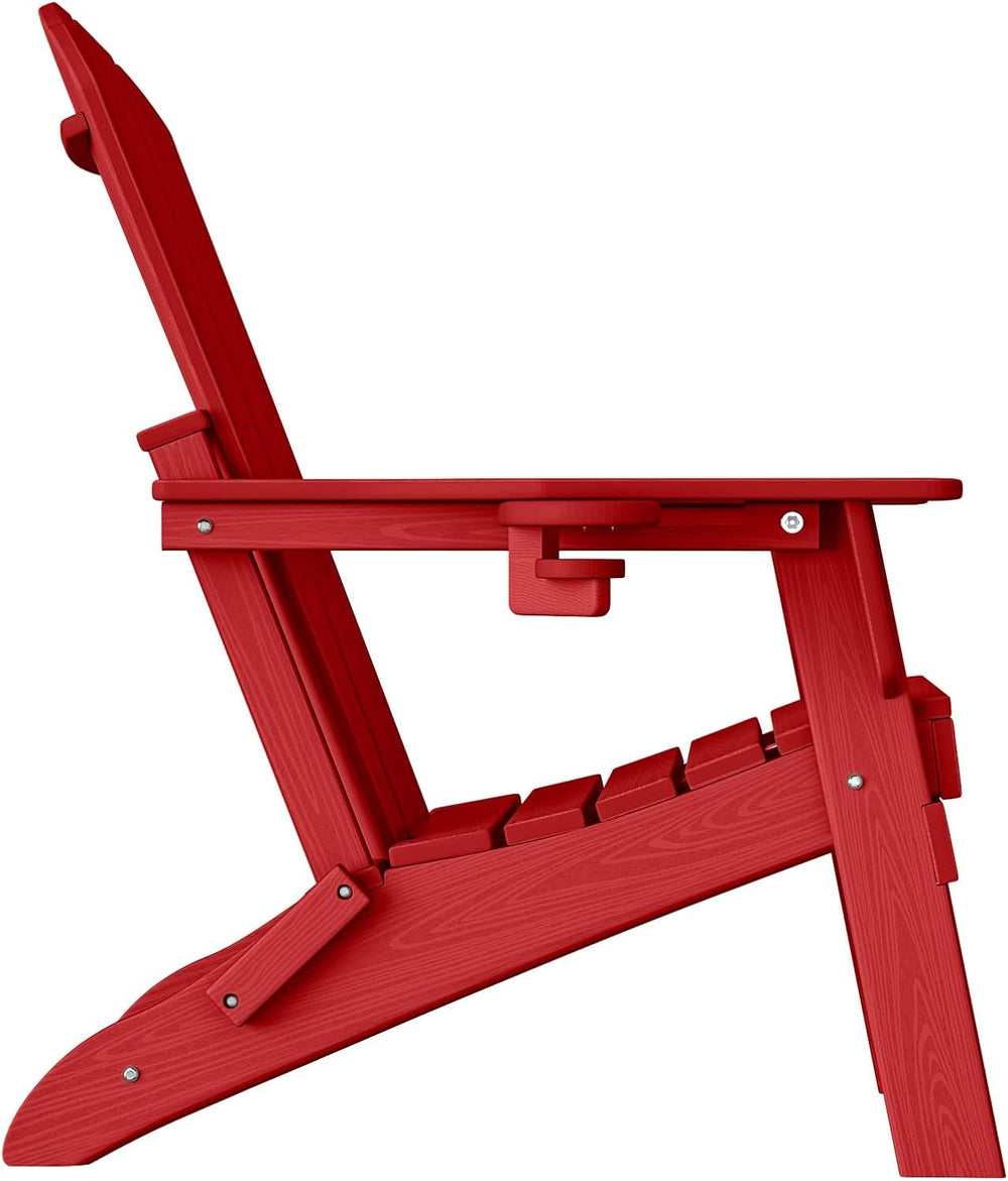 Plawdlik Folding Adirondack Chair Set of 6 with Cup Holder，Wooden Textured ，H...