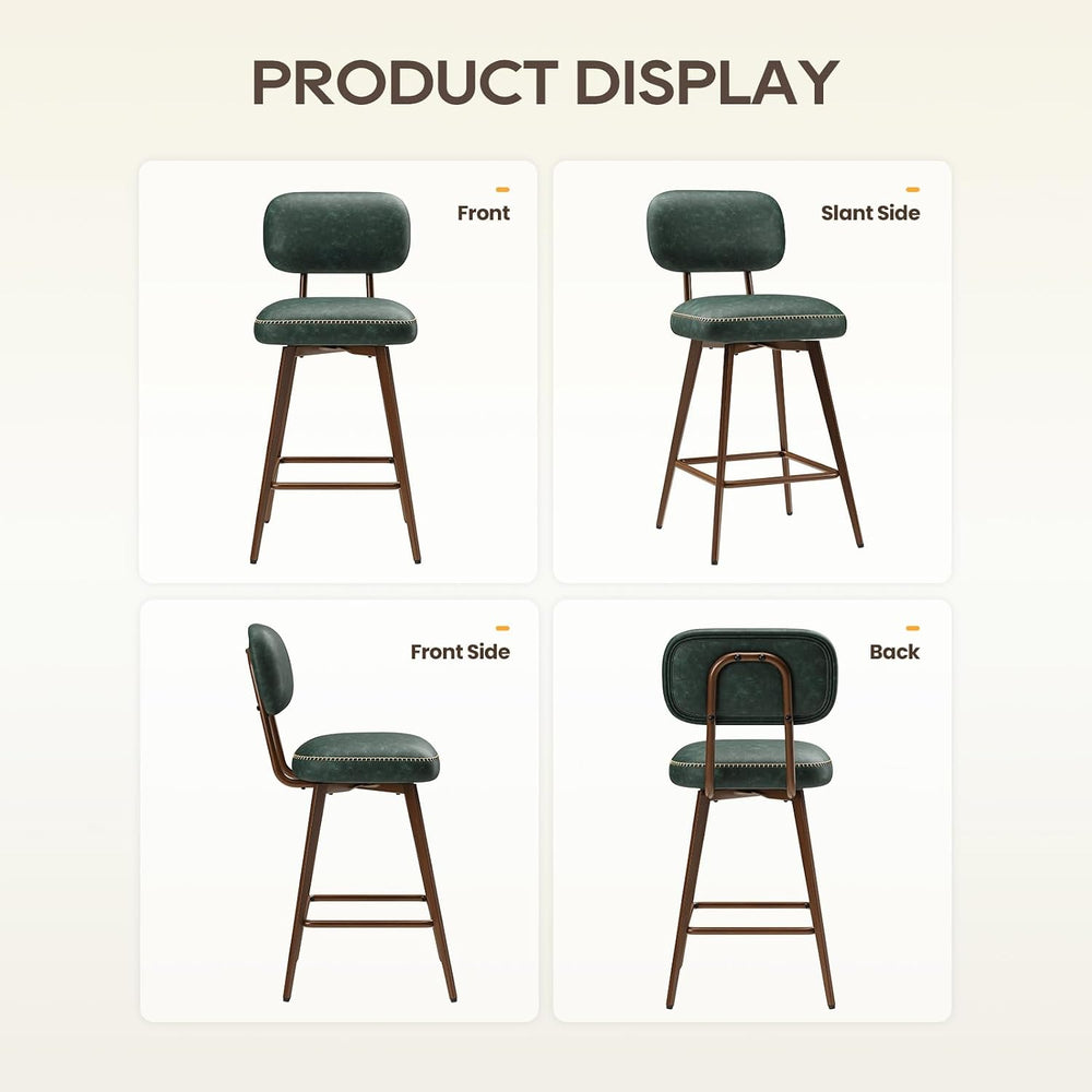 MALOL 26“ PU Leather Swivel Bar Stools Set of 4, Mid Century Counter Height B...