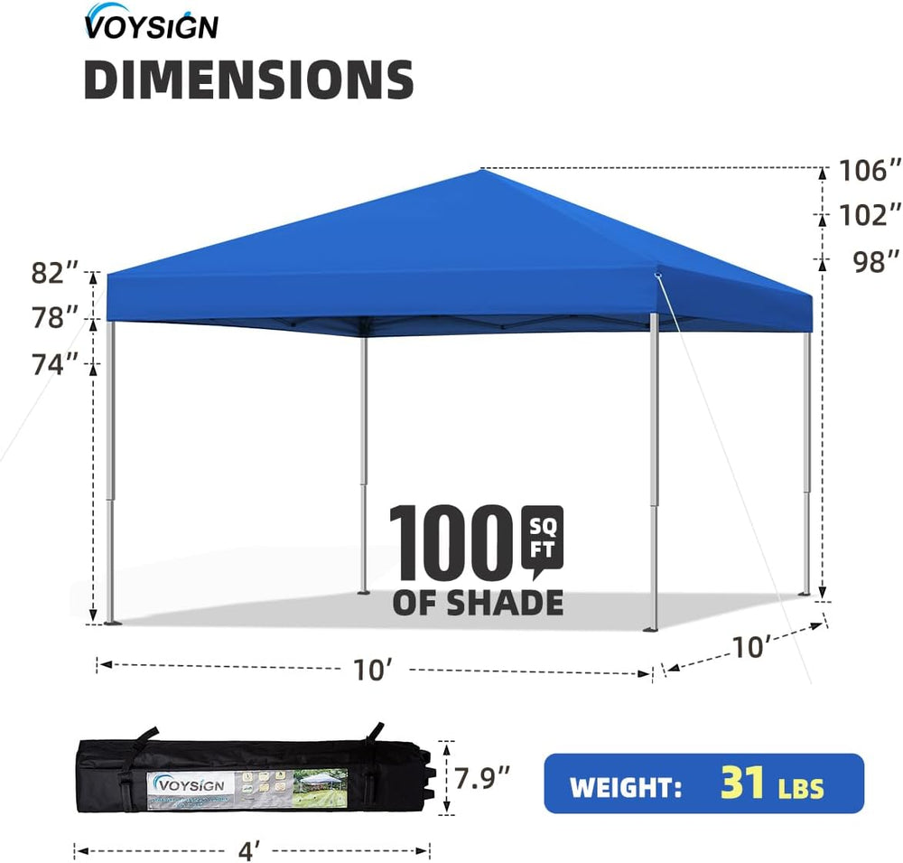 10x10 Pop Up Canopy Tent, Outdoor Instant Sun Shelter - Blue, Included 1 x Ro...