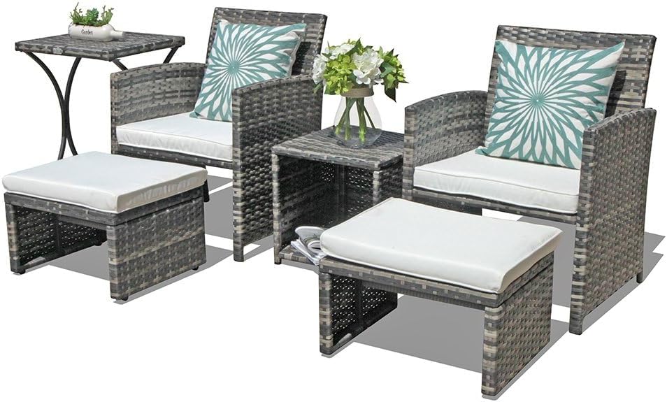 OC Orange-Casual 6 Pieces Patio Furniture Set w/Chairs and Ottomans, White