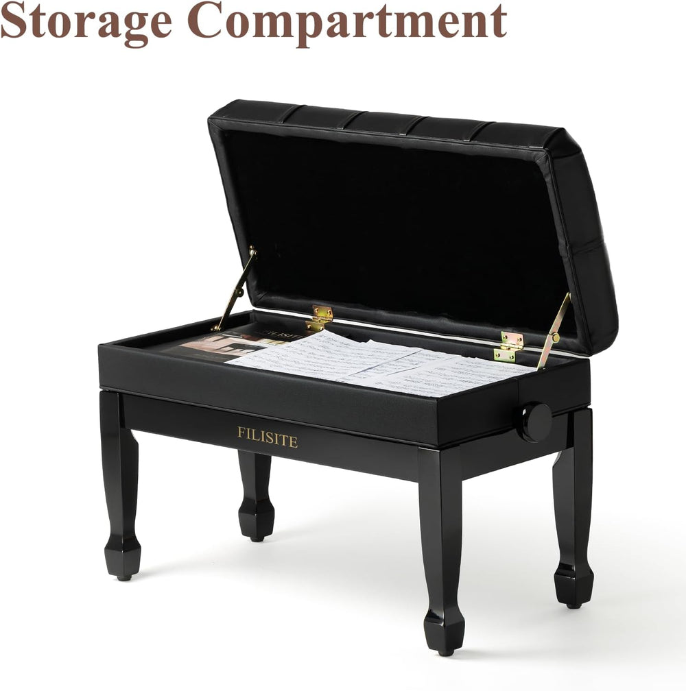 Genuine Leather Duet Piano Bench with Storage,Adjustable Heavy Duty Wooden Do...