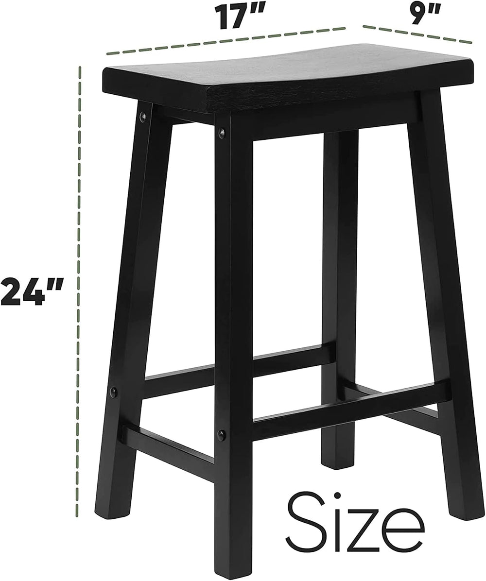 PJ Wood - 24 in Saddle Bar Stool - Black Wooden Barstool