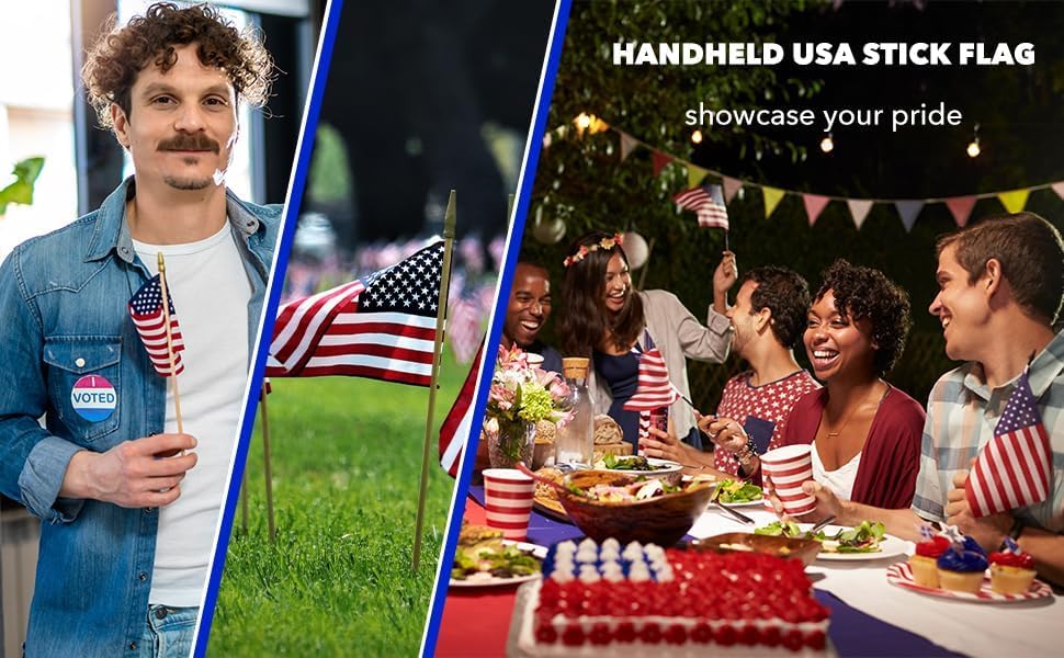 GIFTEXPRESS 12-Pack 12x18" American Stick Flags – Made in USA, Handheld ...