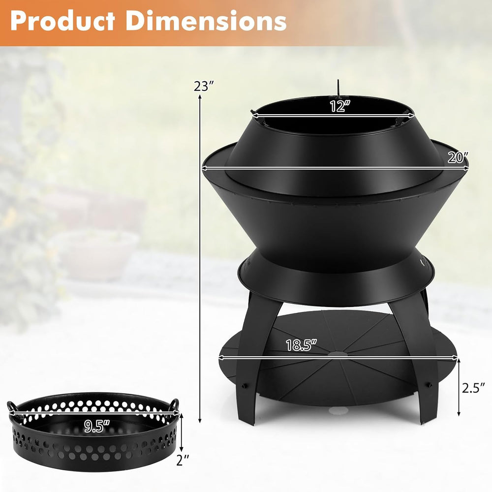 Tangkula Outdoor Fire Pit, 20 Inch Metal Fire Bowl with Pot Holder & Stor...