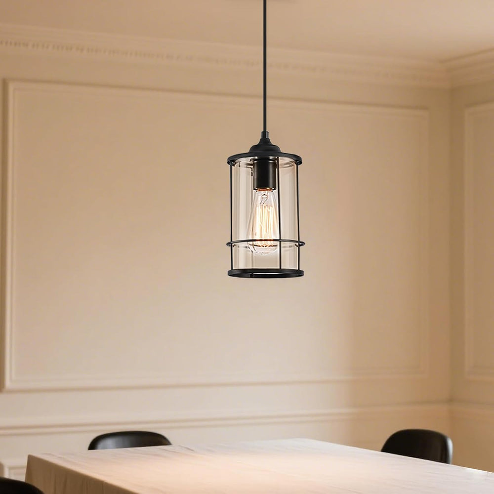 AKEZON Black Pendant Lights Kitchen Island, Farmhouse Cage Glass Light