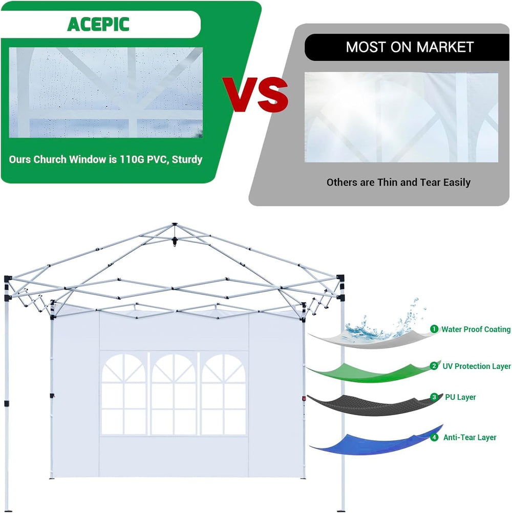 ACEPIC 10x10 Church Window Sidewalls for Canopy,White(3PCS No Frame or Top)