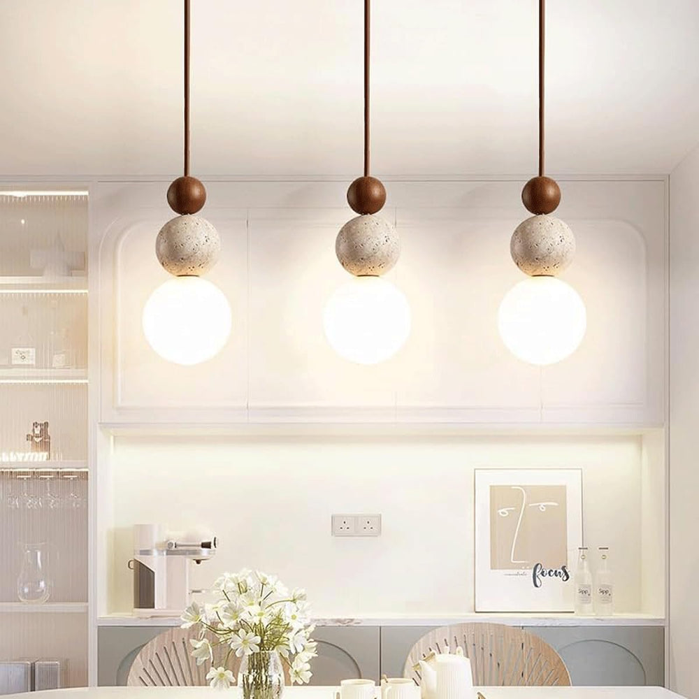 Modern Indoor Pendant Light Natural Stone Spherical Hanging Light Frosted Whi...