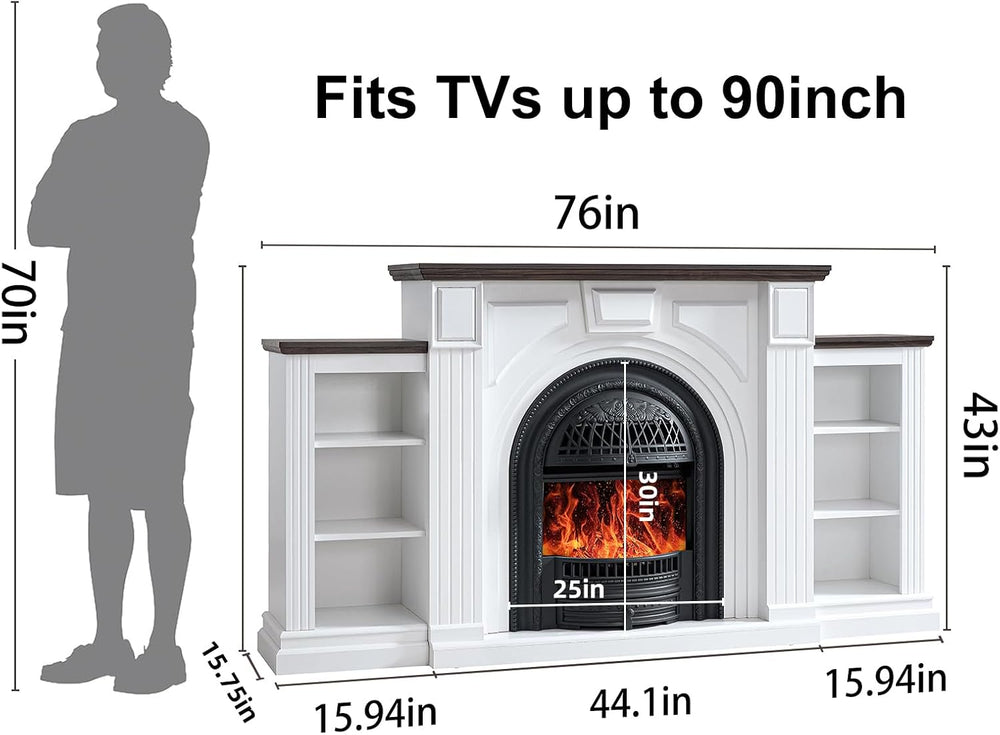 Farmhouse Electric Fireplace with Mantel, 76" Fireplace TV Stand Enterta...
