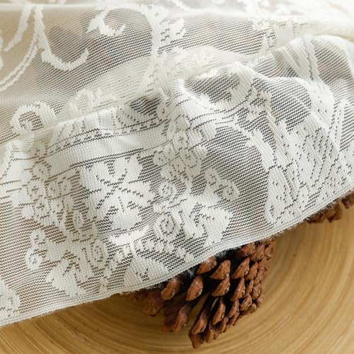 TUDECO Ruffle Curtains 2 Panels - Vintage Tulle Floral Lace Cream Sheer Curta...