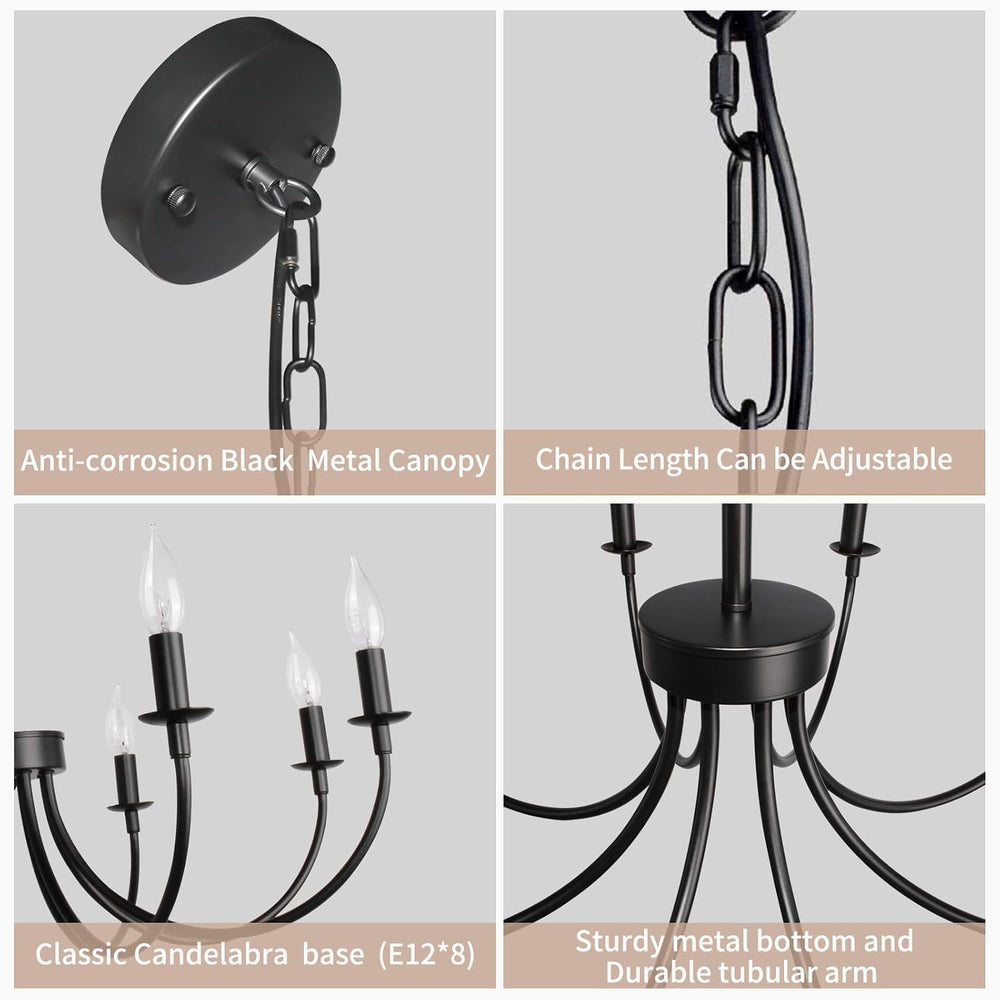 8 Light Black Farmhouse Chandelier, Dining Room Light Fixtures,