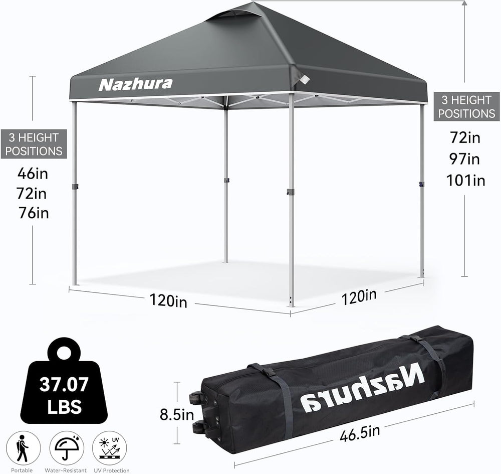 Nazhura 10' x 10' Pop Up Canopy Tent with Sand Weight Bag, Freestandi...