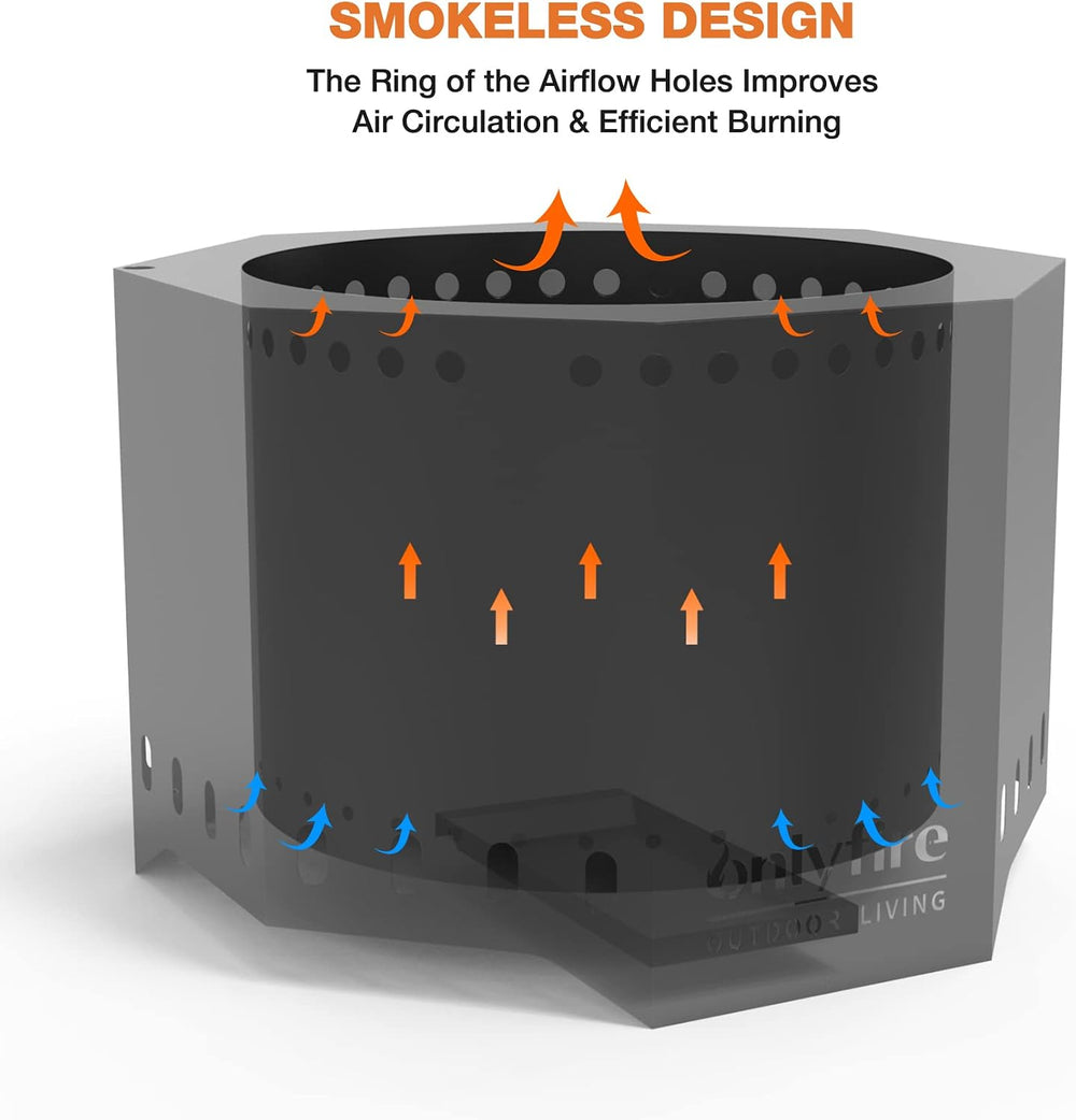 24" Modern Smokeless Fire Pit, Large Wood Burning Firepit, FP013