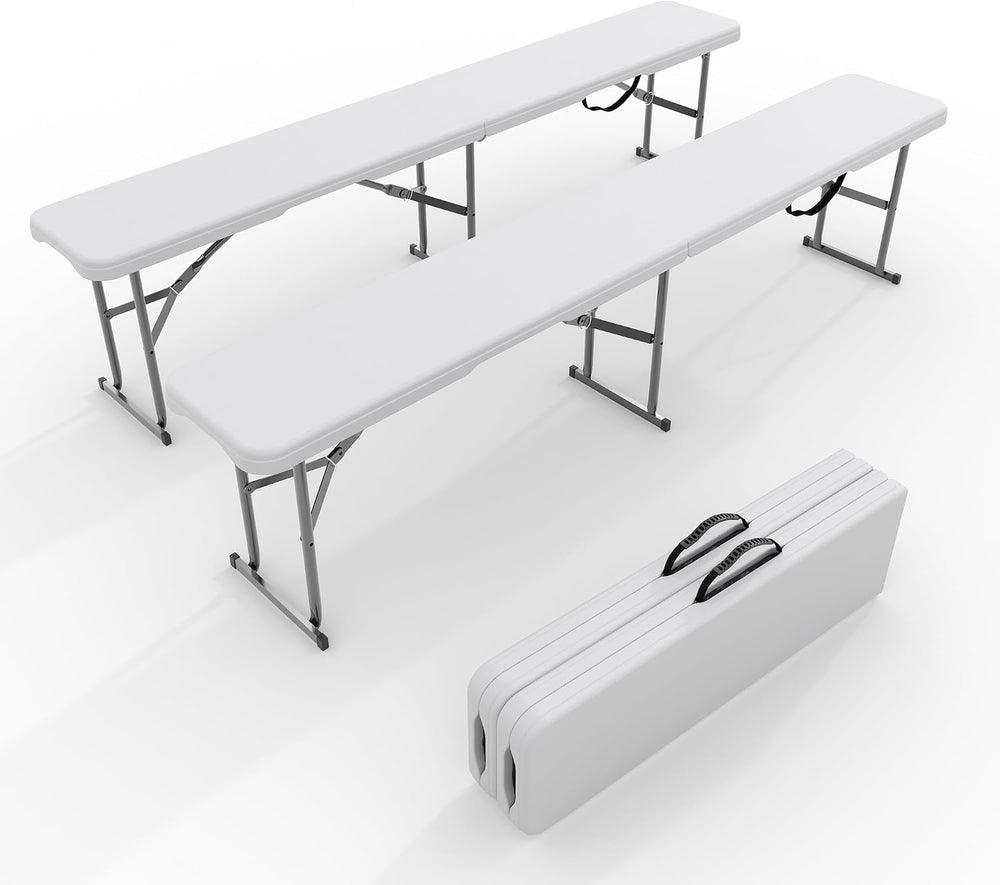 6FT Folding Bench, 2 Pack Fold-in-Half Portable Seating