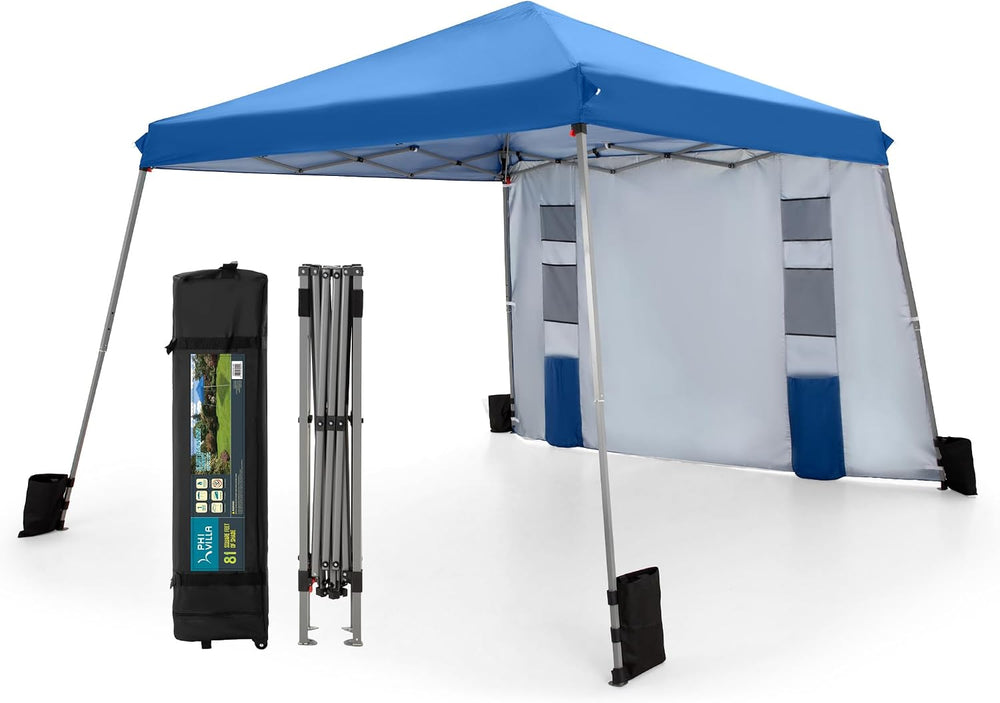 PHI VILLA 12x12 Pop Up Canopy Tent with Sidewall, Slant Leg Sun Shade