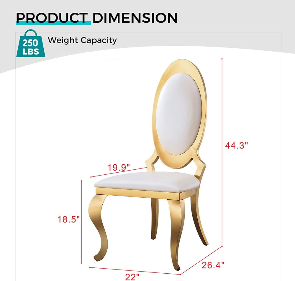 SSLine Modern Luxury White Faux Leather Dining Chairs Set of 4 Gold Legs