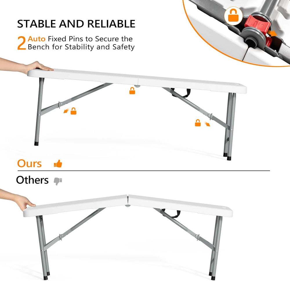 VINGLI 4 feet Plastic Folding Bench,Portable in/Outdoor Picnic Party Camping ...