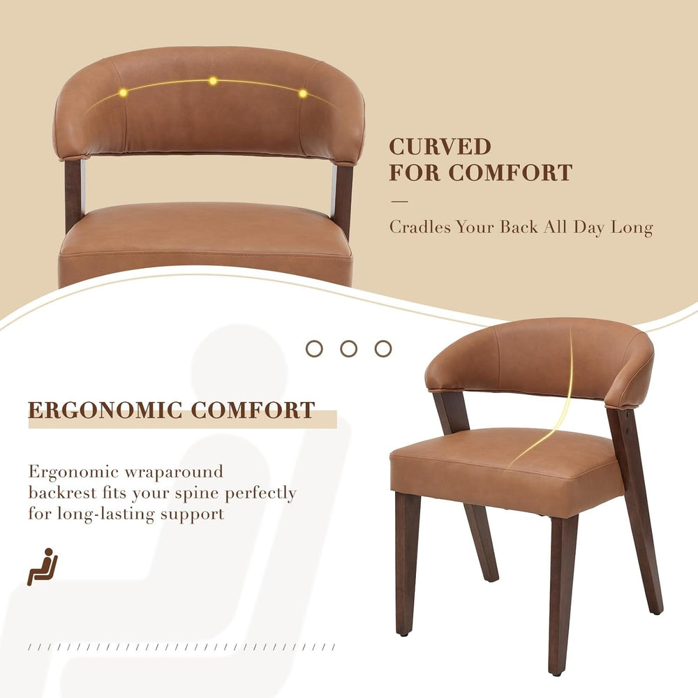CIMOTA Modern Dining Chairs with Arms Set of 6, PU Brown, Walnut Wood