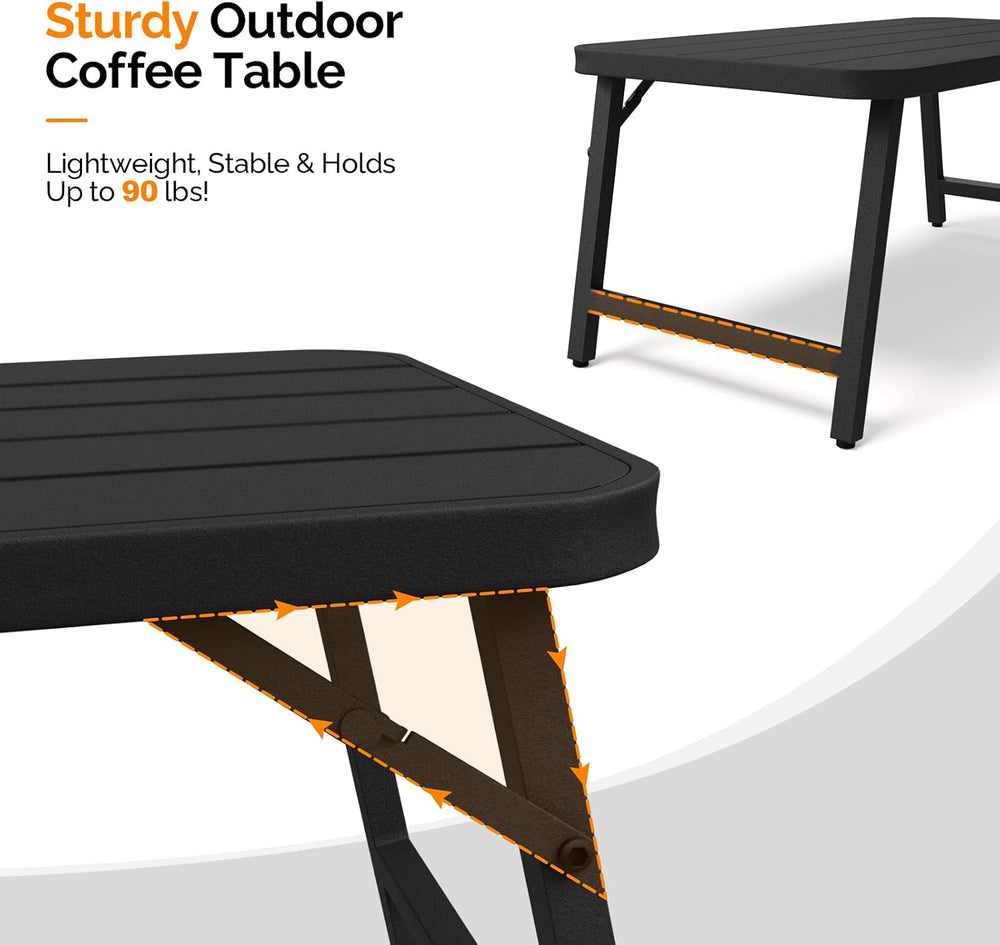 VINGLI Outdoor Folding Coffee Table, Rectangle Drainable Iron Patio Table for...